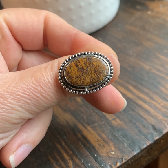 ✨NWT✨Large Wood Agate Gemstone Sterling Silver Ring - Picture 3 of 4